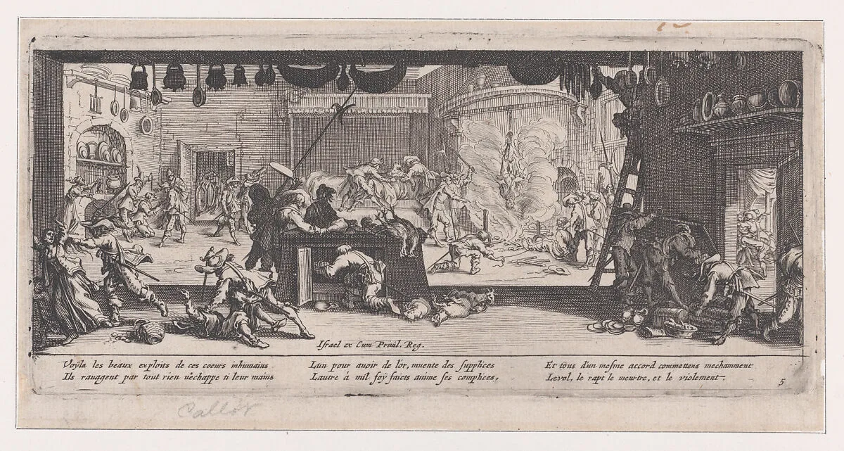 Le Pillage d'une Ferme (The Looting of a Farm), from Les Misères et les Mal-Heures de la Guerre (The Miseries and Misfortunes of War), plate 5 — Jacques Callot|Israël Henriet