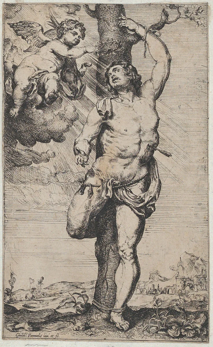 The Martyrdom of Saint Sebastian, with angels crowning him at upper left — Peter Paul Rubens|Willem Panneels