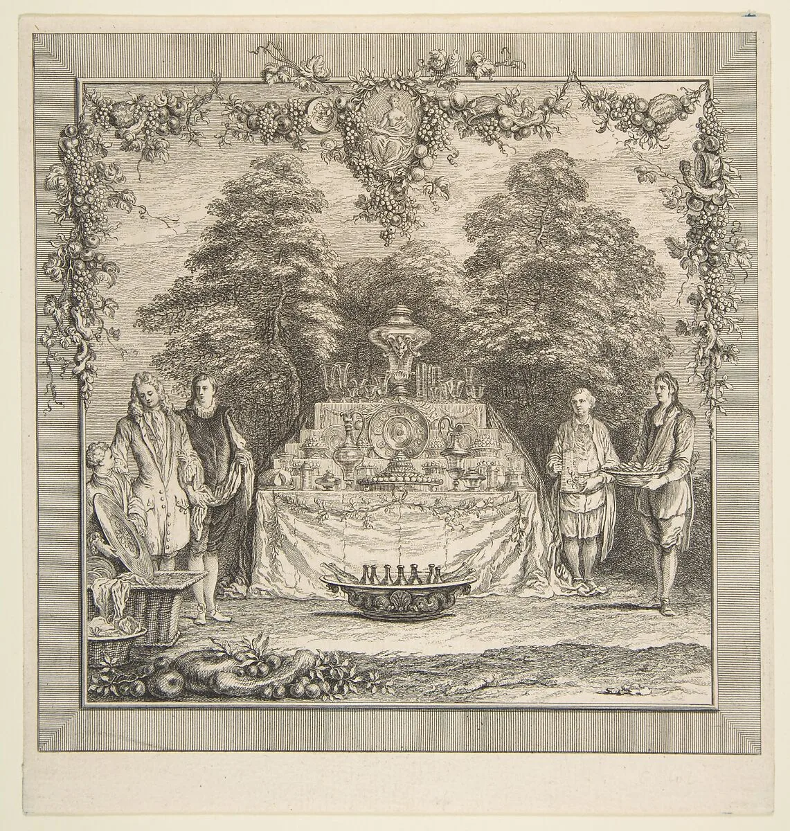 La Colation preparee dans un jardin — Claude Gillot|Charles Nicolas Cochin I