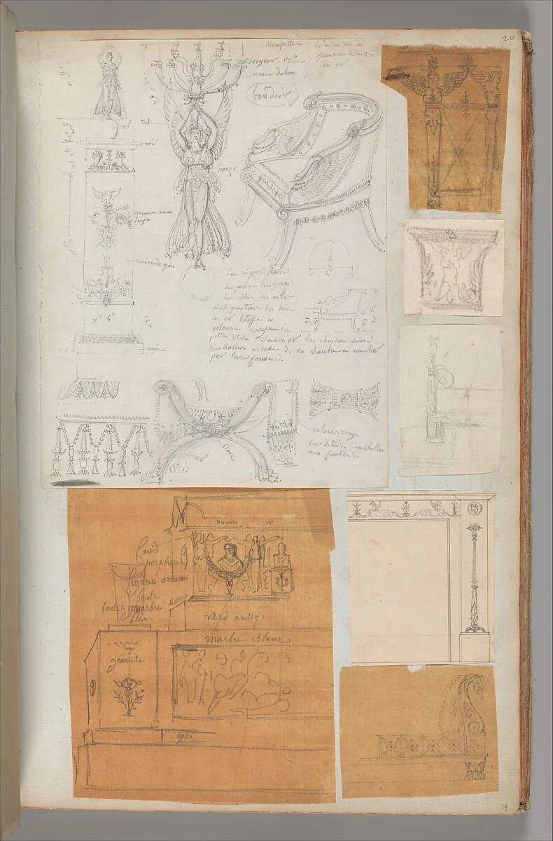 Page from a Scrapbook containing Drawings and Several Prints of Architecture, Interiors, Furniture and Other Objects — Charles Percier|Pierre François Léonard Fontaine