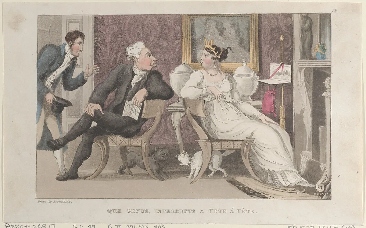Quae Genus, Interrupts a Tête à Tête — J. Diggens|William Combe|Rudolph Ackermann, London|Thomas Rowlandson