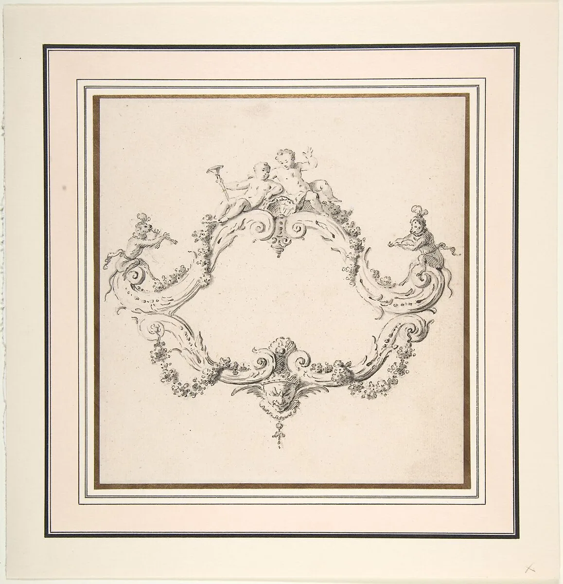 Design for a Rococo Cartouche with Putti and Monkeys — Clément Pierre Marillier