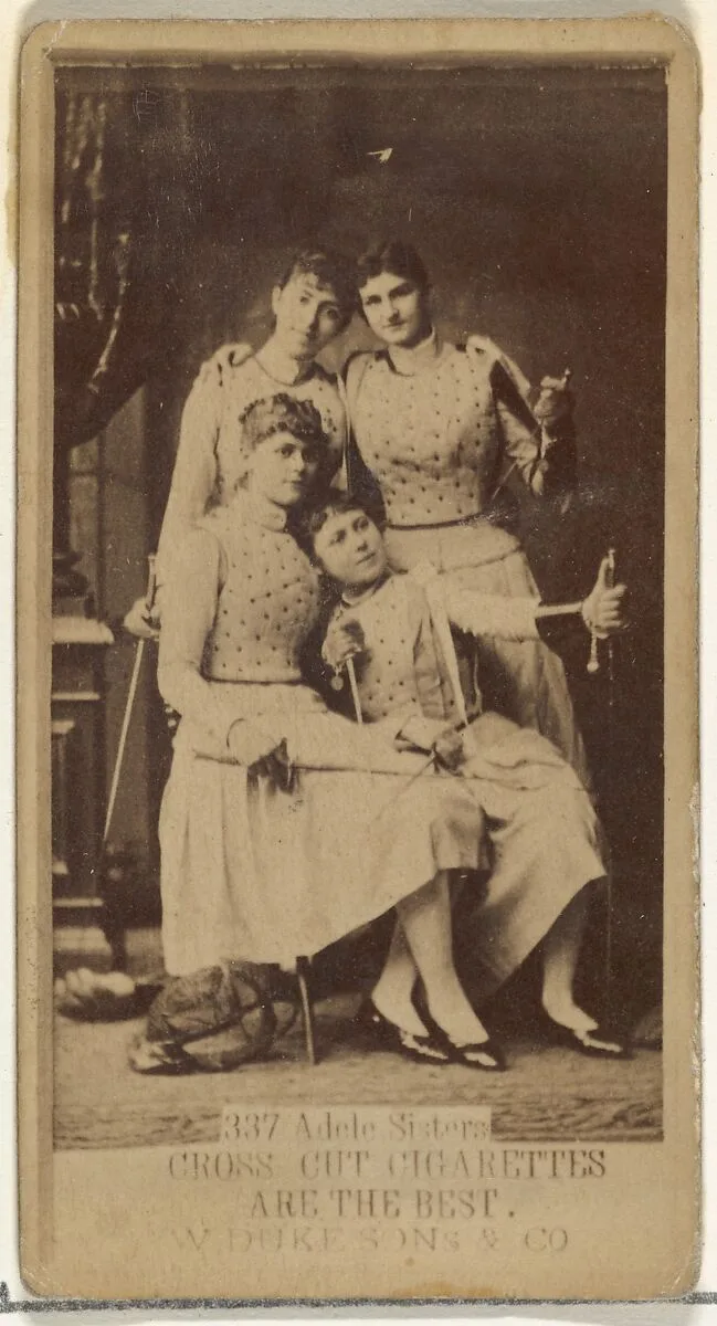 Card Number 337, Adele Sisters, from the Actors and Actresses series (N145-3) issued by Duke Sons & Co. to promote Cross Cut Cigarettes — W. Duke, Sons & Co.