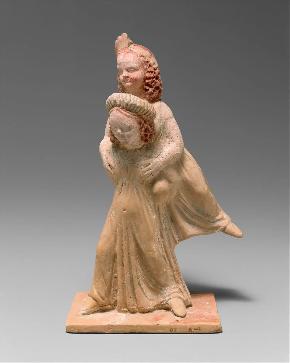 Terracotta group of two girls playing a game known as ephedrismos — Unknown