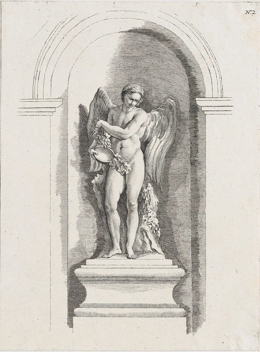 Standing male angel holding an empty bowl and looking down; allegory of Winter; after a bas-relief on the Fontaine des Quatre-Saisons (Paris) — Anonymous, French, 18th century|Edme Bouchardon