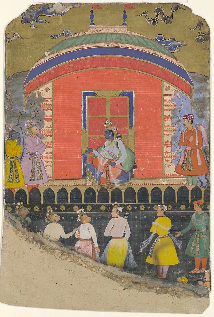 "Rama Receives Sugriva and Jambavat, the Monkey and Bear Kings", Folio from a Ramayana — Unknown