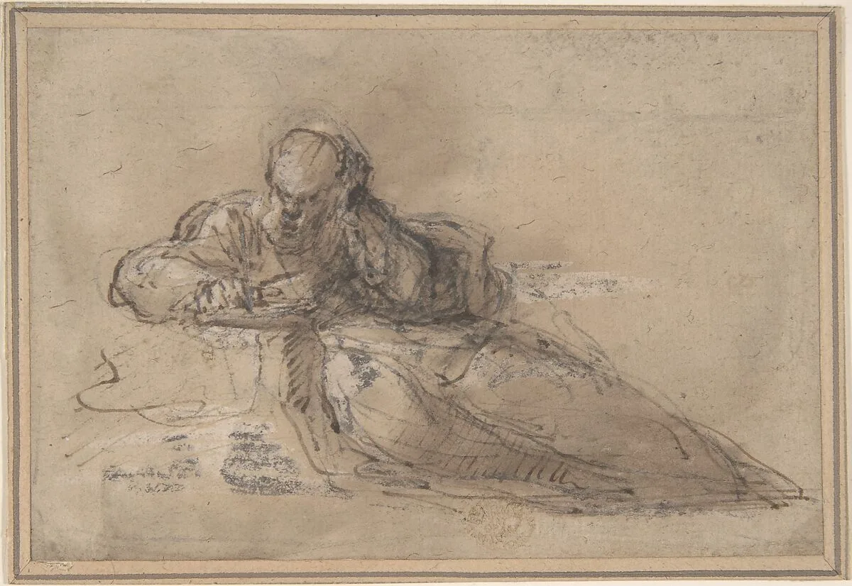 Man Seated on the Ground, Writing — Anonymous, Italian, Roman-Bolognese, 17th century