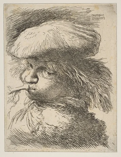 Young man with a trumpet facing left, from "Small Heads in Oriental Headdress"