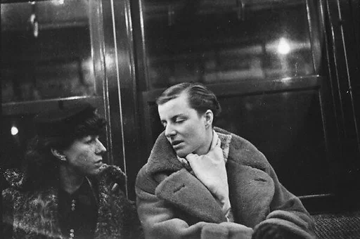 [Three 35mm Film Frames: Subway Passengers, New York City: Two Women]