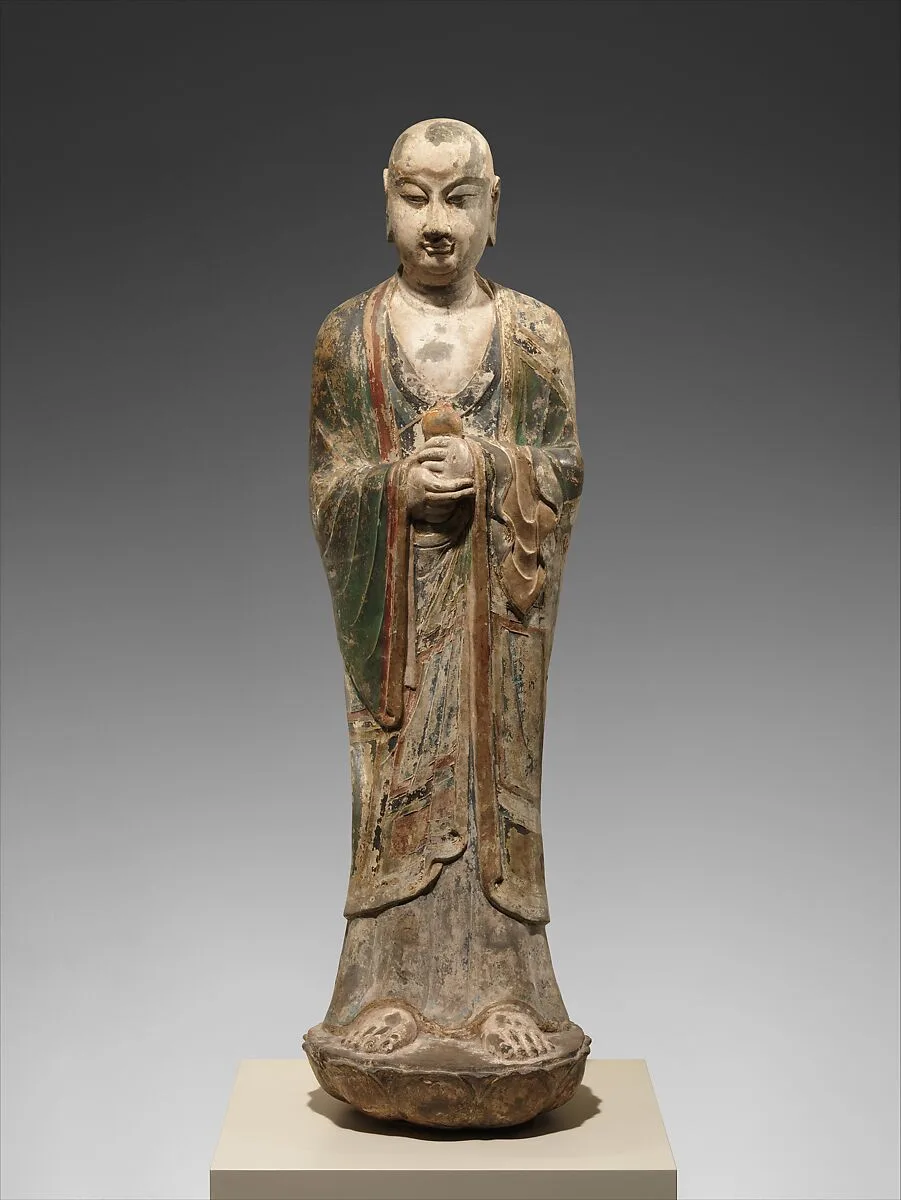 唐 彩繪石雕阿難陀像(石灰岩)|Monk, probably Ananda (Anantuo) — Unknown