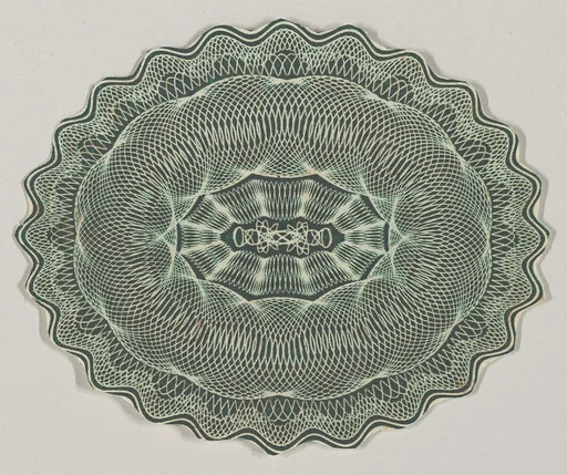 Banknote motif: oval of lathe work ornament with a wavy edge