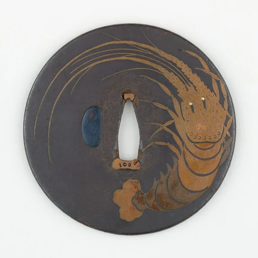 Sword Guard (<i>Tsuba</i>) Depicting Prawn (海老図鐔)