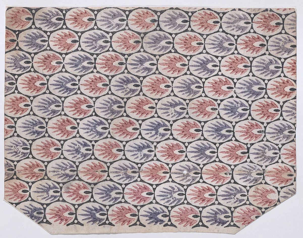 Sheet with overall pattern of pointed shapes within ovals — Anonymous