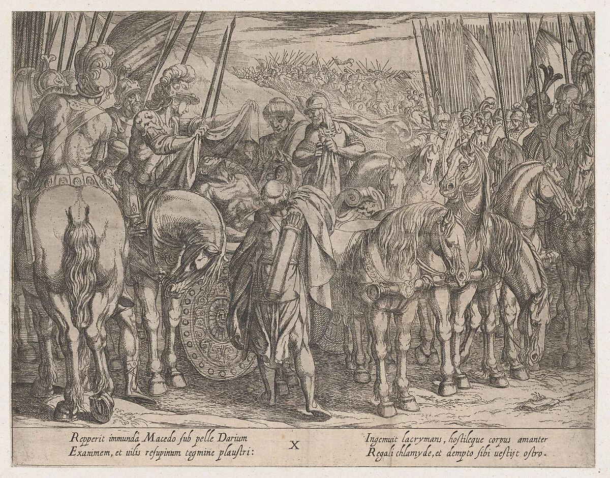 Plate 10: Alexander Finding the Body of Darius, from The Deeds of Alexander the Great, — Antonio Tempesta|Johannes Baptista Vrints