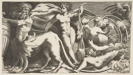 ornamental Frieze with two Putti and a Monster