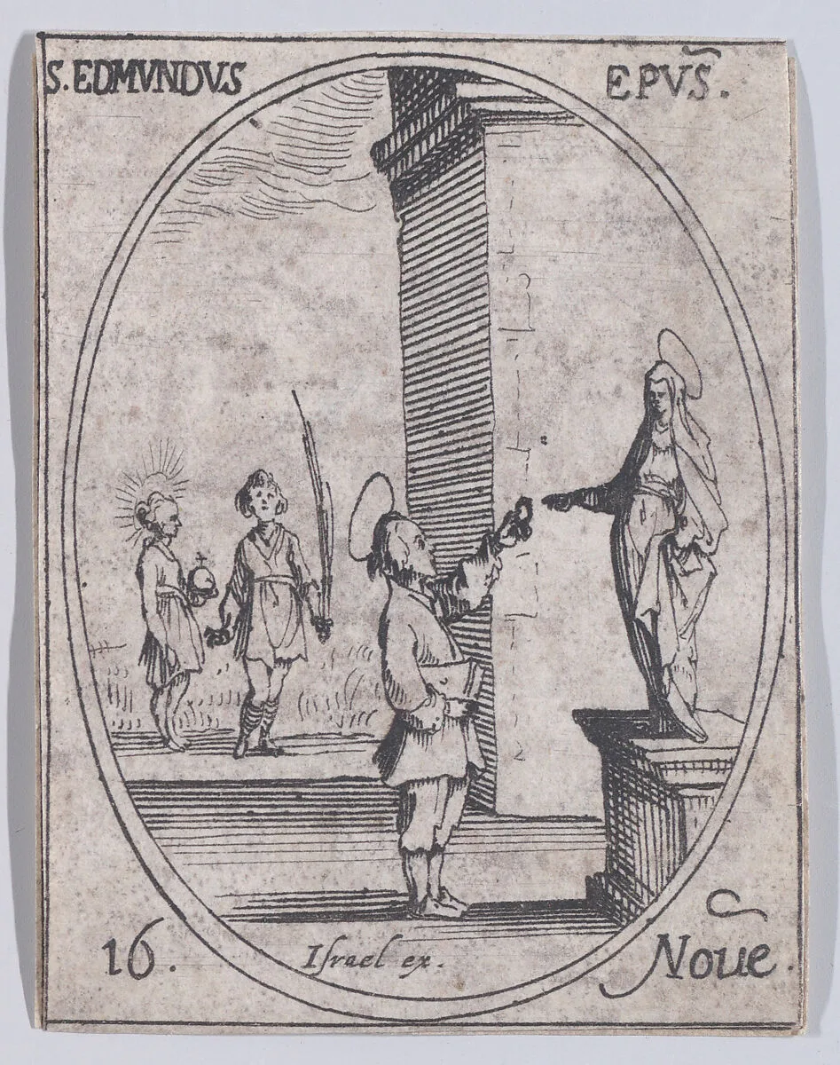 S. Edmond, évêque (St. Edmond, Bishop), November 16th, from "Les Images De Tous Les Saincts et Saintes de L'Année" (Images of All of the Saints and Religious Events of the Year) — Israël Henriet|Jacques Callot
