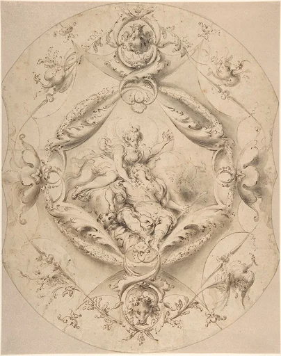 Ornamental Design with Diana and Endymion in a Central Cartouche