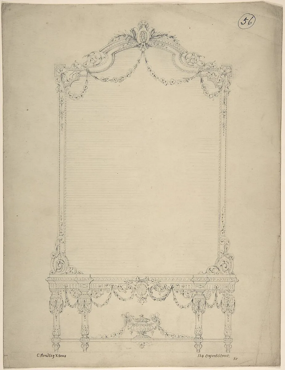 Design for a Rectangular Mirror over a Side Table — Charles Hindley and Sons