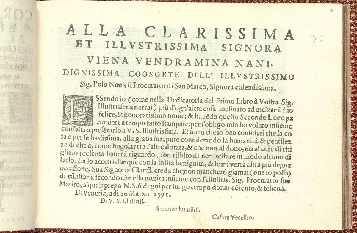 Corona delle Nobili et Virtuose Donne: Libro I-IV, page 30 (recto) — Cesare Vecellio