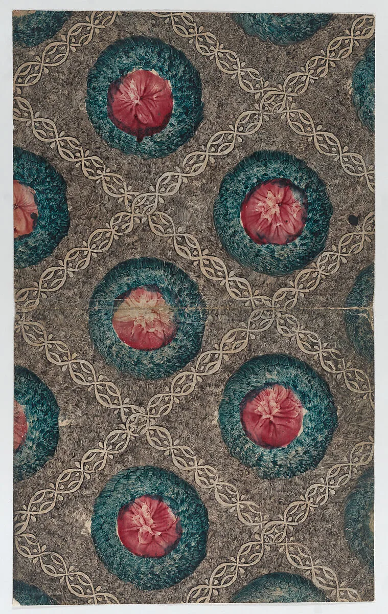 Book cover with circular designs and ornamental diagonal pattern — Anonymous