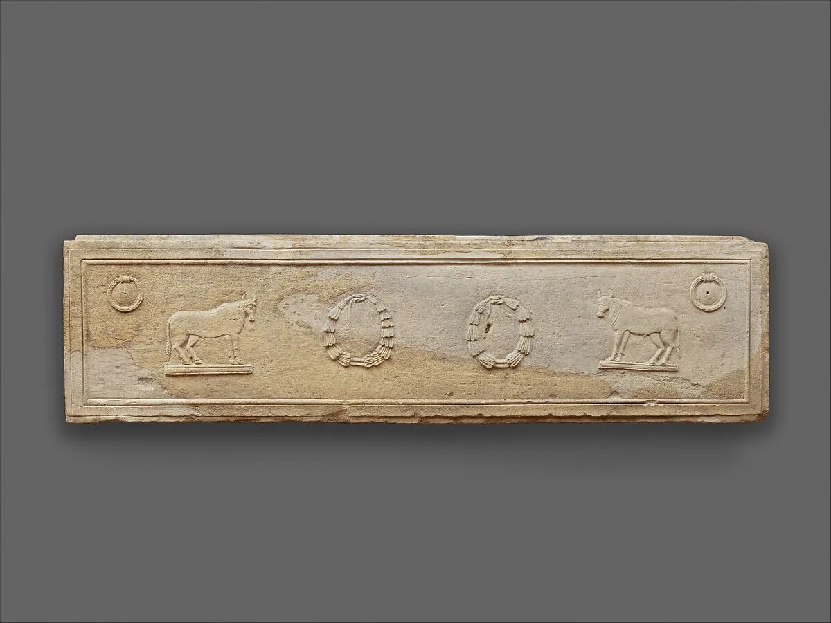 Limestone fragment of a sarcophagus — Unknown