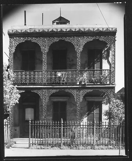 [Town House with Cast-Iron Balconies and Fence in French Quarter, 529 Esplanade Avenue, New Orleans, Louisiana]
