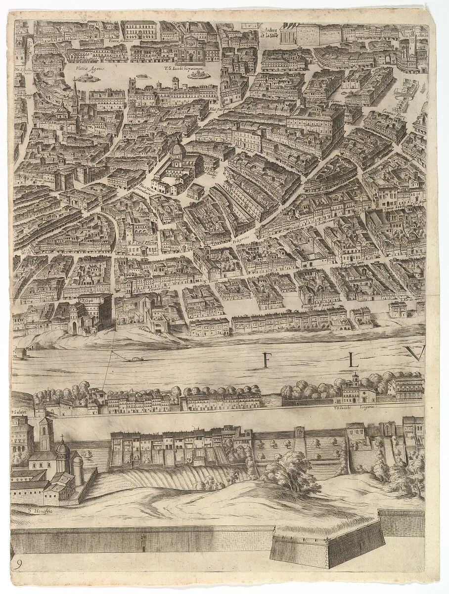 Plan of the City of Rome: sheet 9 with the Piazza Navona, the Campo di Fiore and the Sant' Onofrio — Giovanni Domenico de Rossi|Cardinal Camillo Pamphili|Antonio Tempesta
