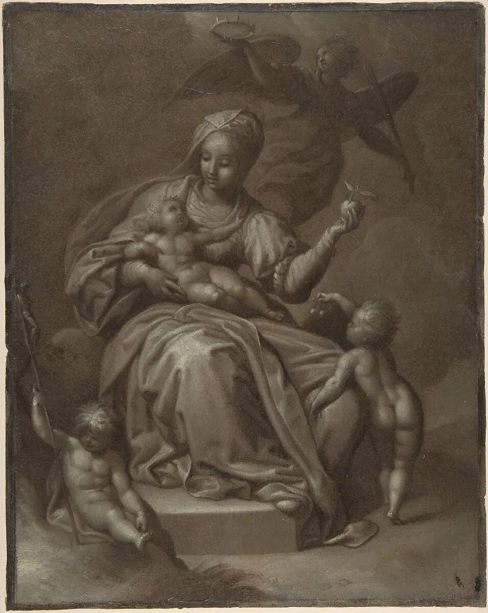 Recto: Virgin and Child, and Saint John the Baptist; Verso: Summary sketches, possibly the Virgin and Child — Pomarancio (Cristoforo Roncalli)|Jacob de Backer