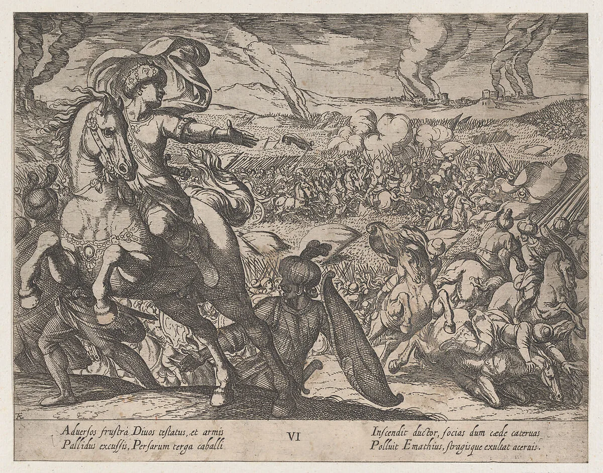 Plate 6: Darius Fleeing from the Battlefield, from The Deeds of Alexander the Great — Antonio Tempesta|Johannes Baptista Vrints