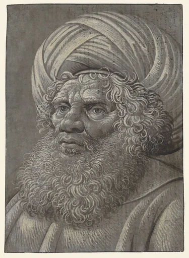 Head of a Bearded Man Wearing a Turban (recto); Latin script (verso)