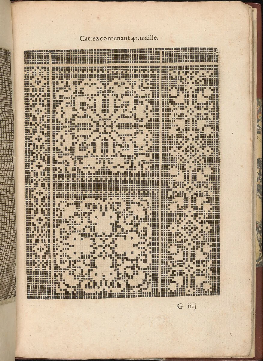 Les Secondes Oeuvres, et Subtiles Inventions De Lingerie du Seigneur Federic de Vinciolo Venitien, page 28 (recto) — Federico de Vinciolo|Jean Le Clerc|Catherine de Bourbon