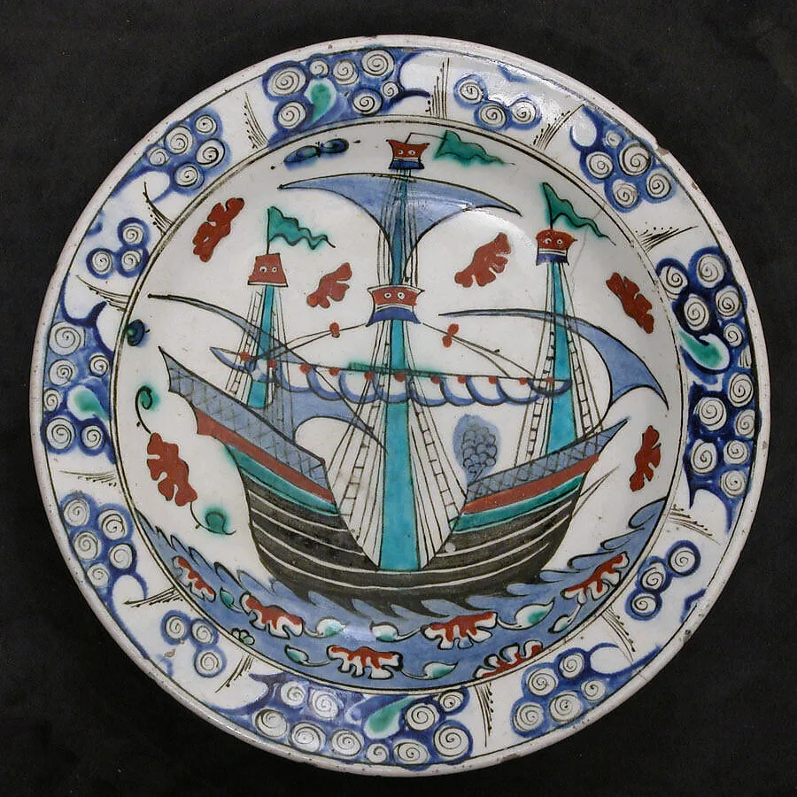 Dish with Sailing-ship Design — Unknown