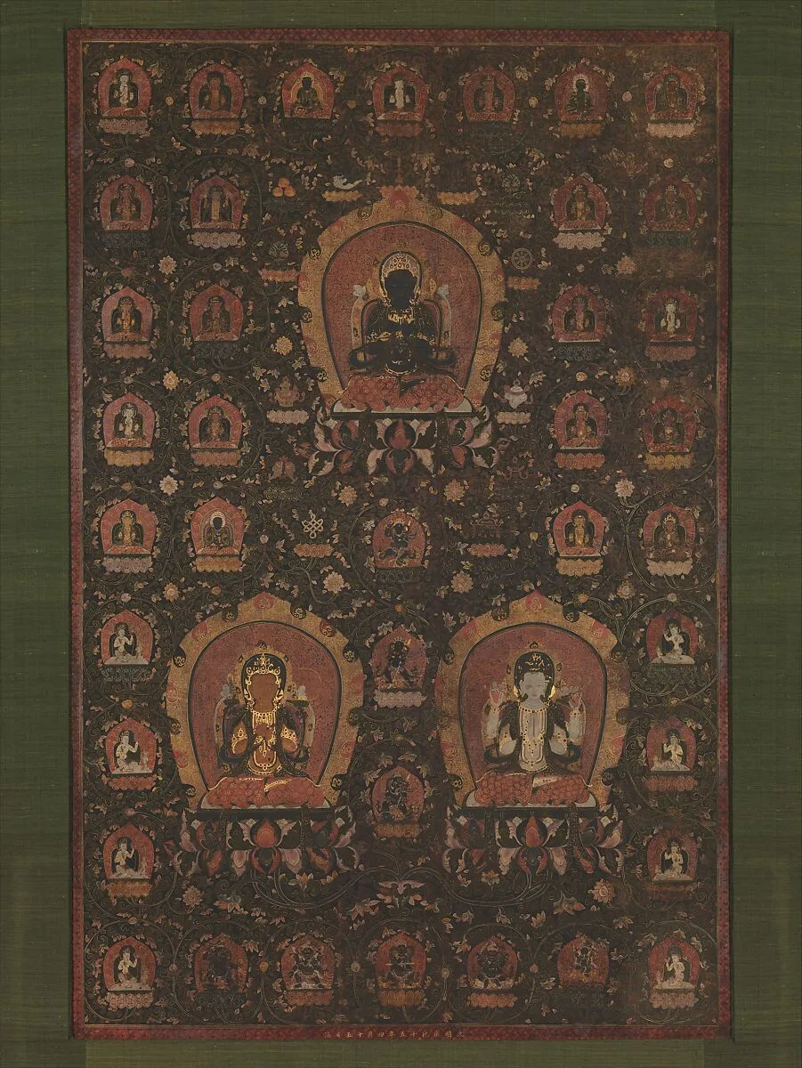 明 佚名 釋教三尊曼陀羅圖 軸|Mandala of Vajradhara, Manjushri and Sadakshari -Lokeshvara — Unidentified artist
