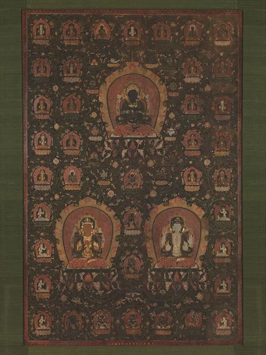 明 佚名 釋教三尊曼陀羅圖 軸|Mandala of Vajradhara, Manjushri and Sadakshari -Lokeshvara