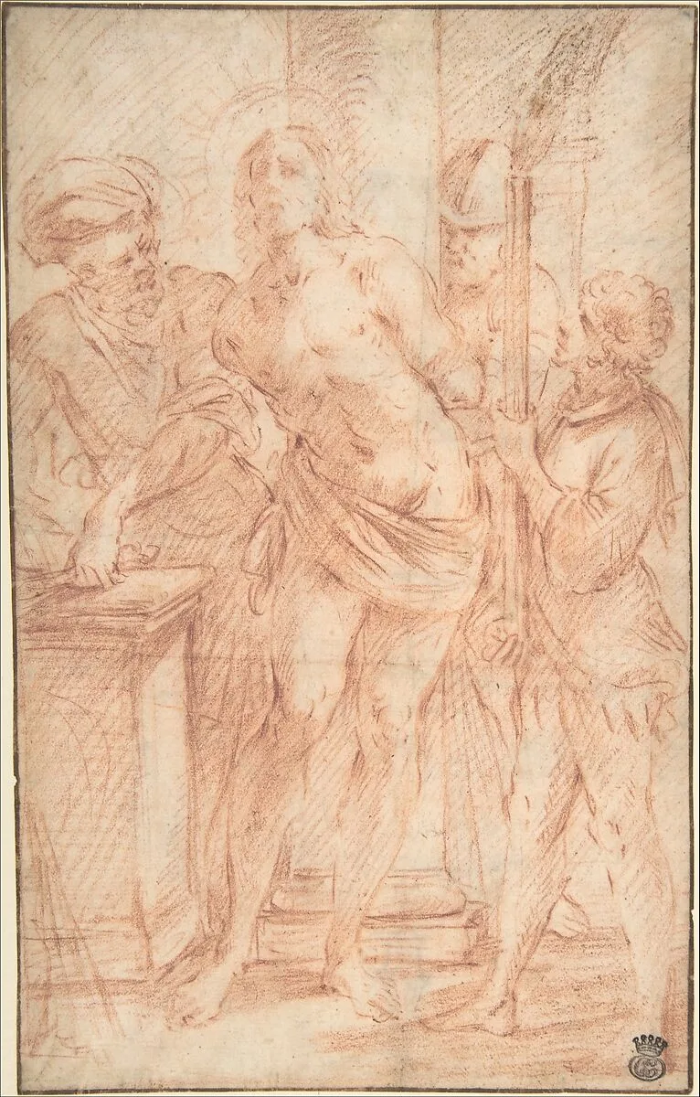 The Mocking of Christ (recto); Exterior View of a Church (verso) — Anonymous, Italian, Roman-Bolognese, 17th century