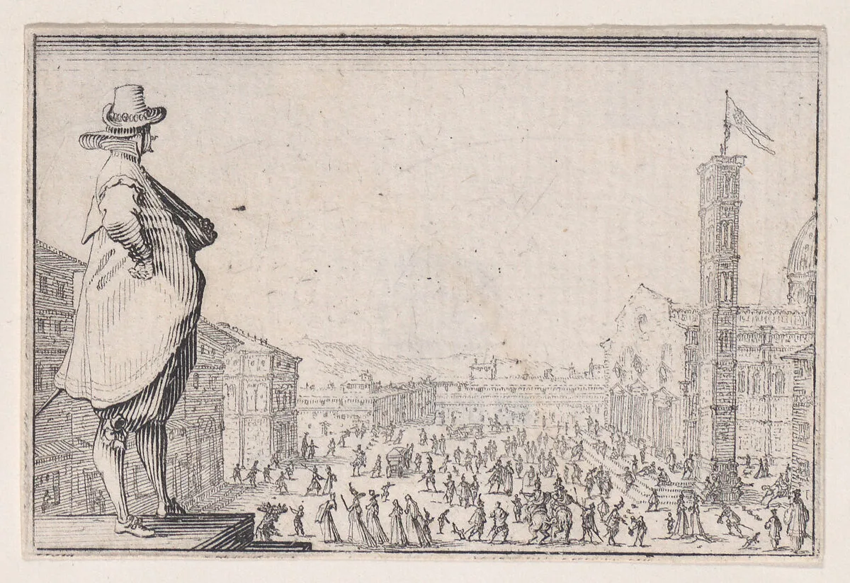 La Place du Dome a Florence (Piazza del Duomo in Florence), from Les Caprices Series A, The Florence Set — Jacques Callot|Lorenzo de' Medici