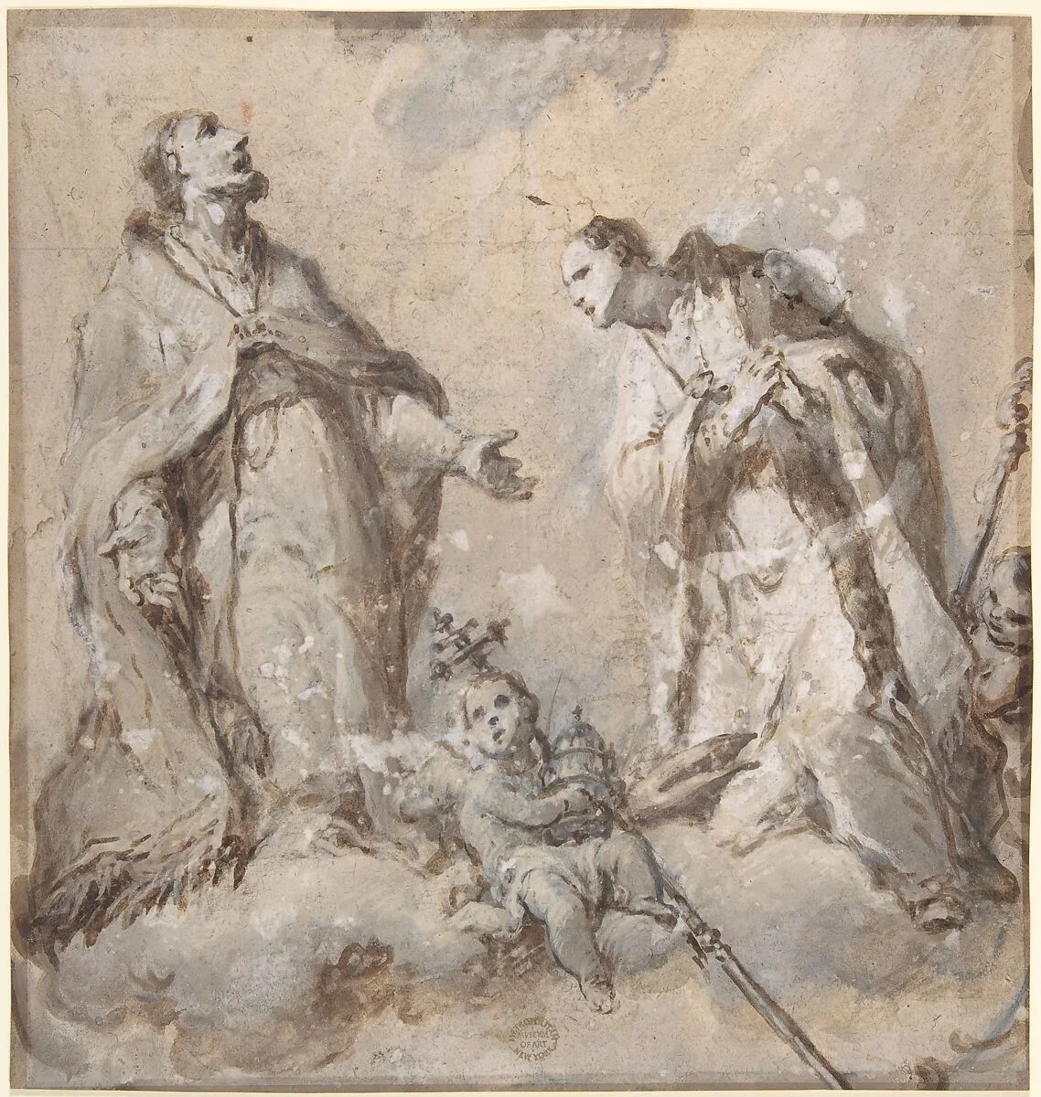 Two Saints (Pope and Bishop?) — Anonymous, Italian, Roman-Bolognese, 17th century