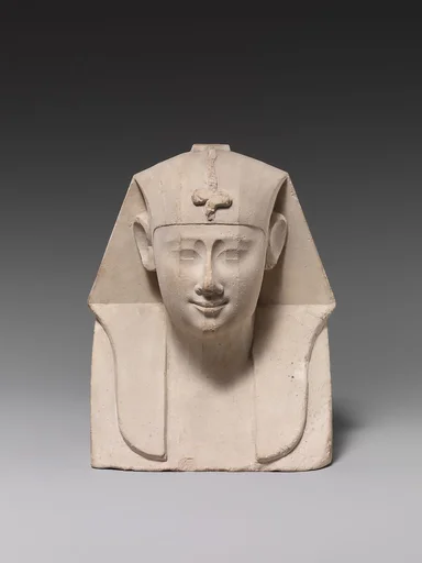 Bust of a royal figure with downward-hanging snake