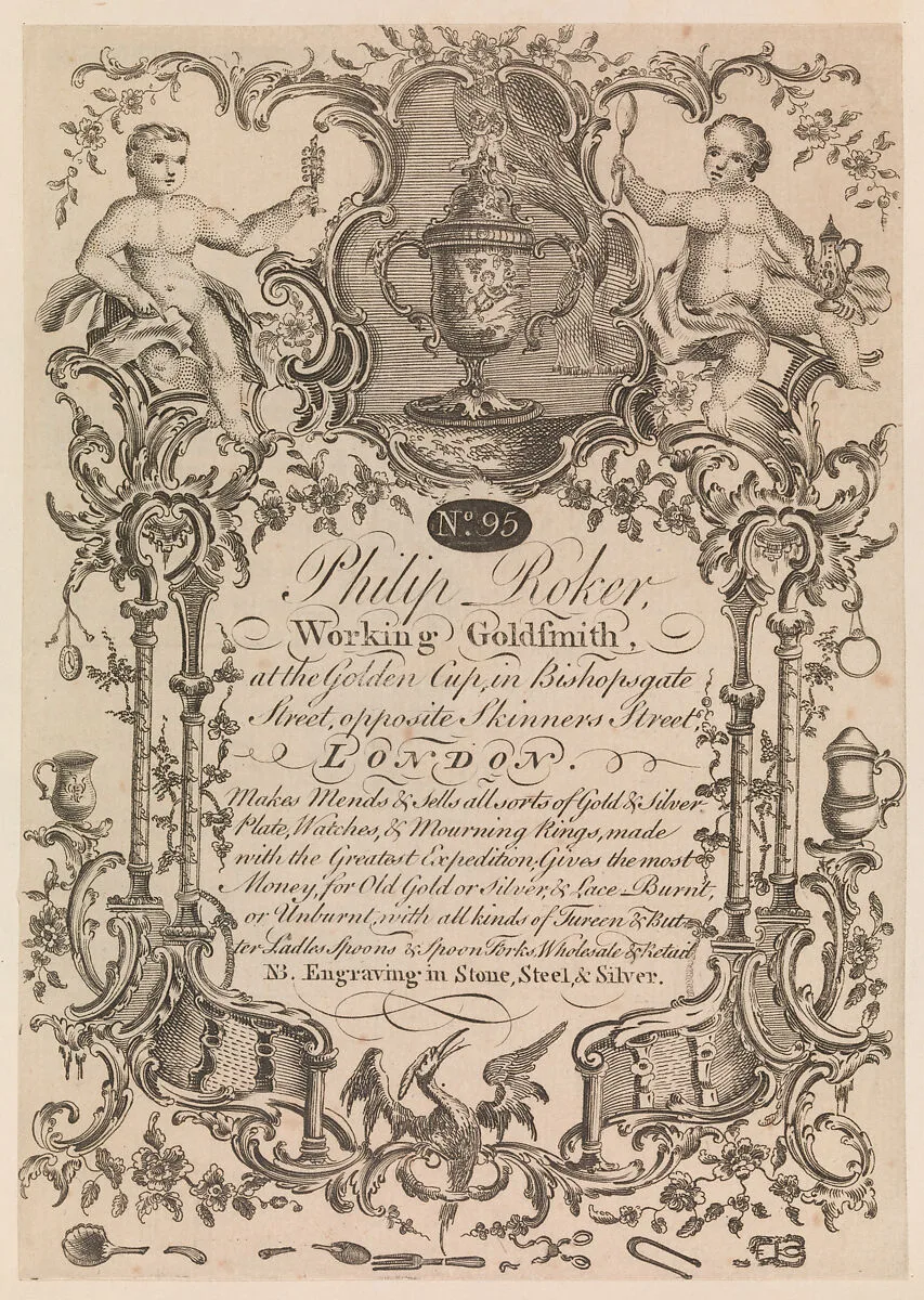 Trade Card of Philip Roker, Goldsmith — Anonymous, British, 18th century