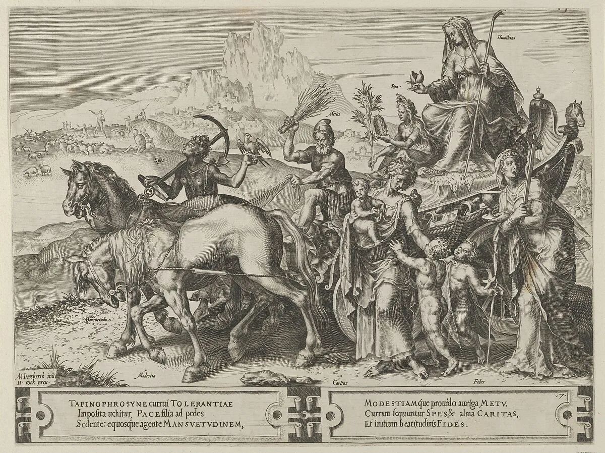 The Triumph of Humility, from The Cycle of the Vicissitudes of Human Affairs, plate 7 — Cornelis Cort|Maarten van Heemskerck|Hieronymus Cock