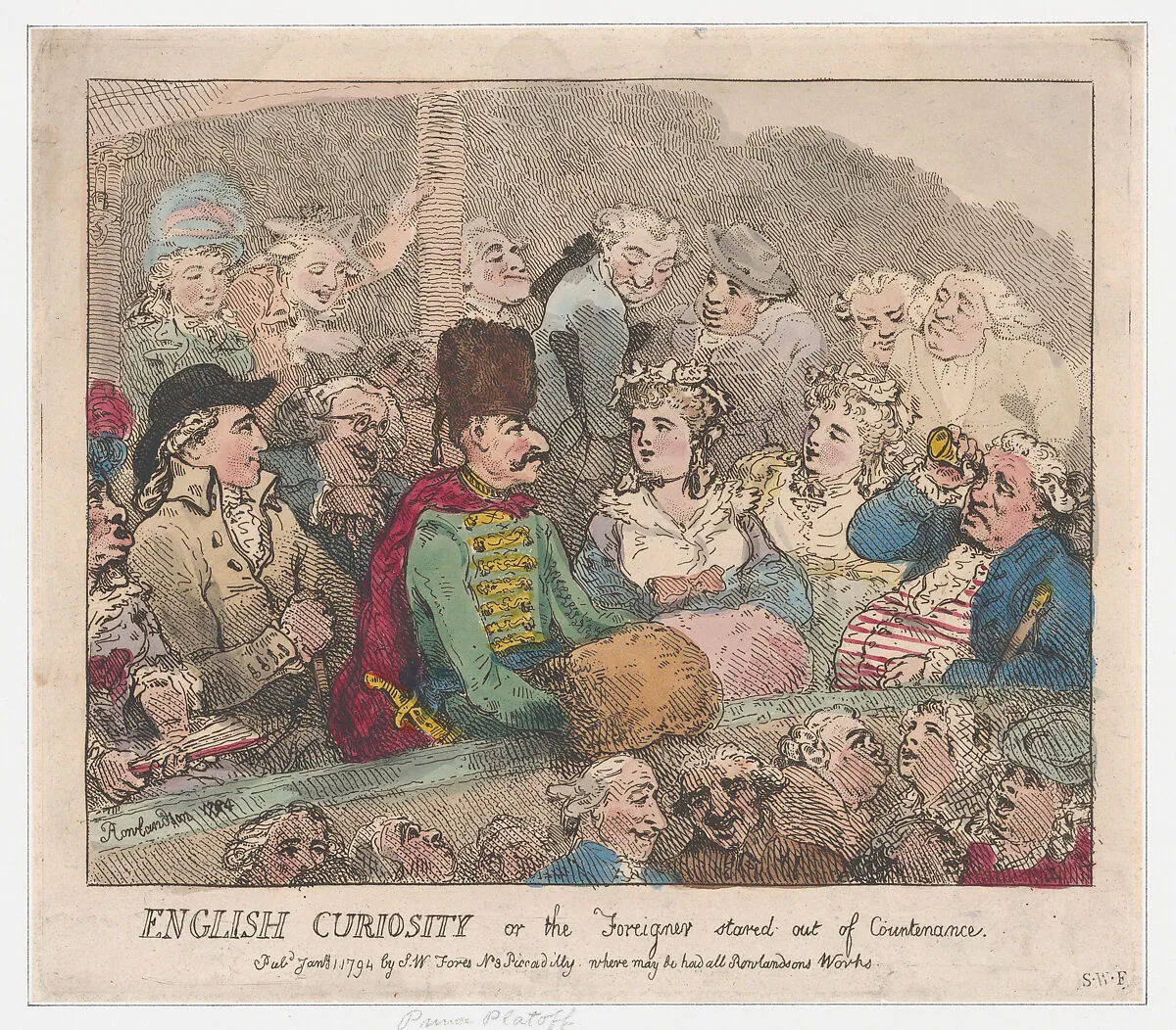 English Curiosity or The Foreigner Stared Out of Countenance — Thomas Rowlandson|S. W. Fores