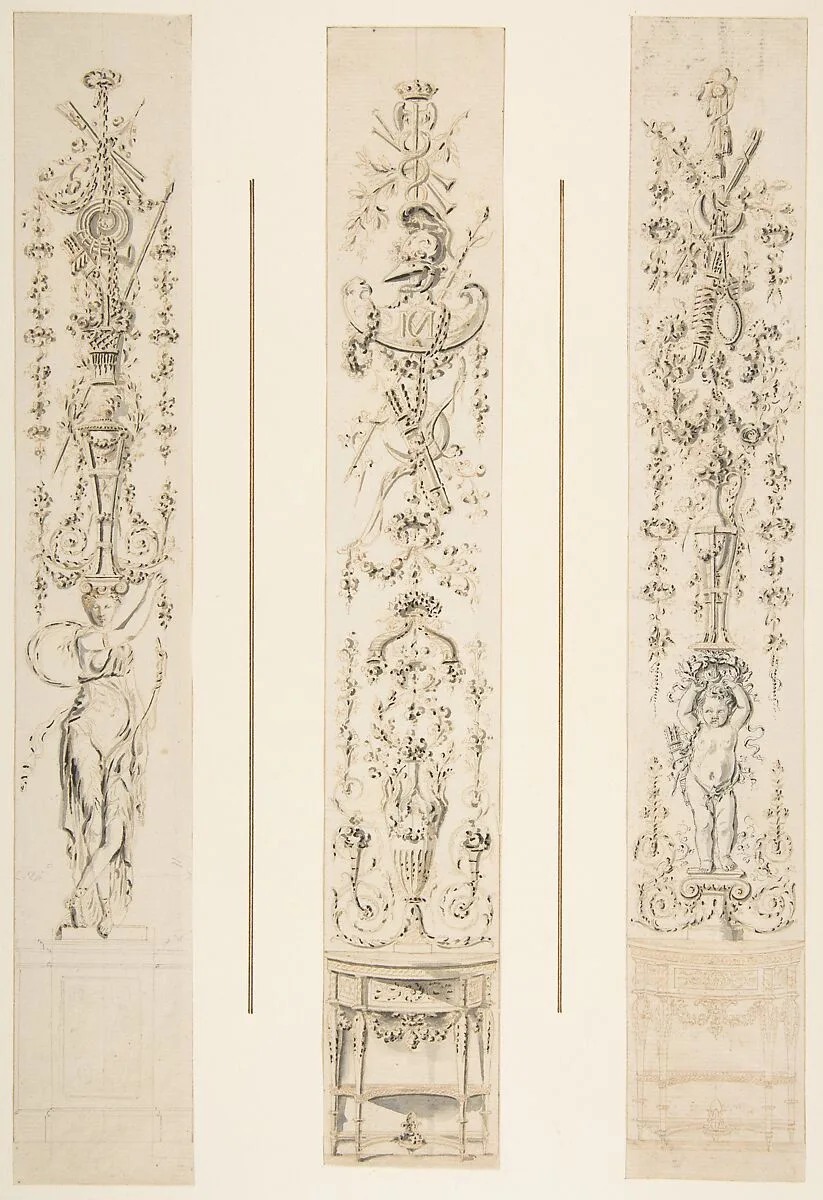 Three Designs for Panels of Arabesques — Anonymous, French, 18th century