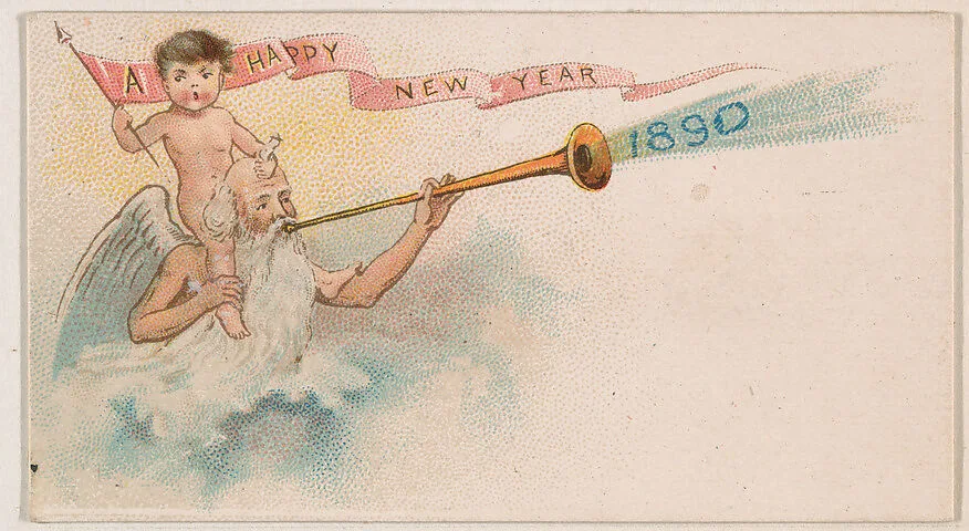 A Happy New Year 1890, from the New Years 1890 series (N227) issued by Kinney Bros. — Kinney Brothers Tobacco Company