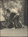 [Male Model Posed Before Backdrop of Painted Trees]