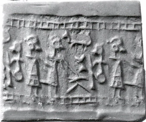 Cylinder seal and modern impression: cultic banquet scene — Unknown