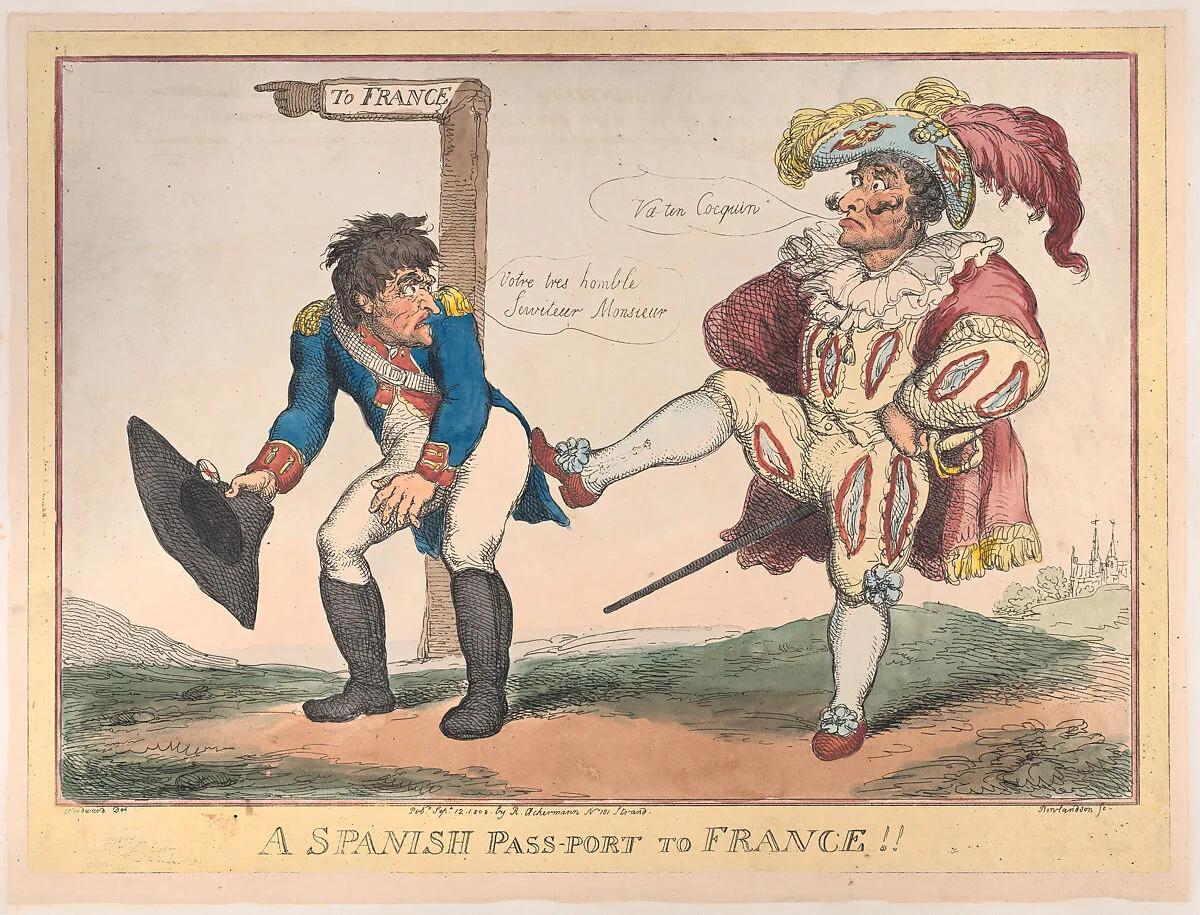 A Spanish Pass-Port to France!! — Thomas Rowlandson|Rudolph Ackermann, London|Joseph Bonaparte|George Murgatroyd Woodward