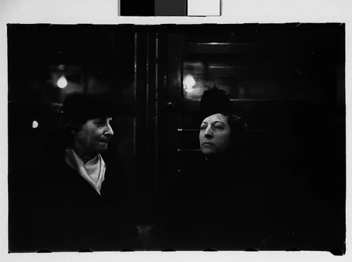 [Five 35mm Film Frames: Subway Passengers, New York City: Two Women, Three Women, One with Child on Lap]