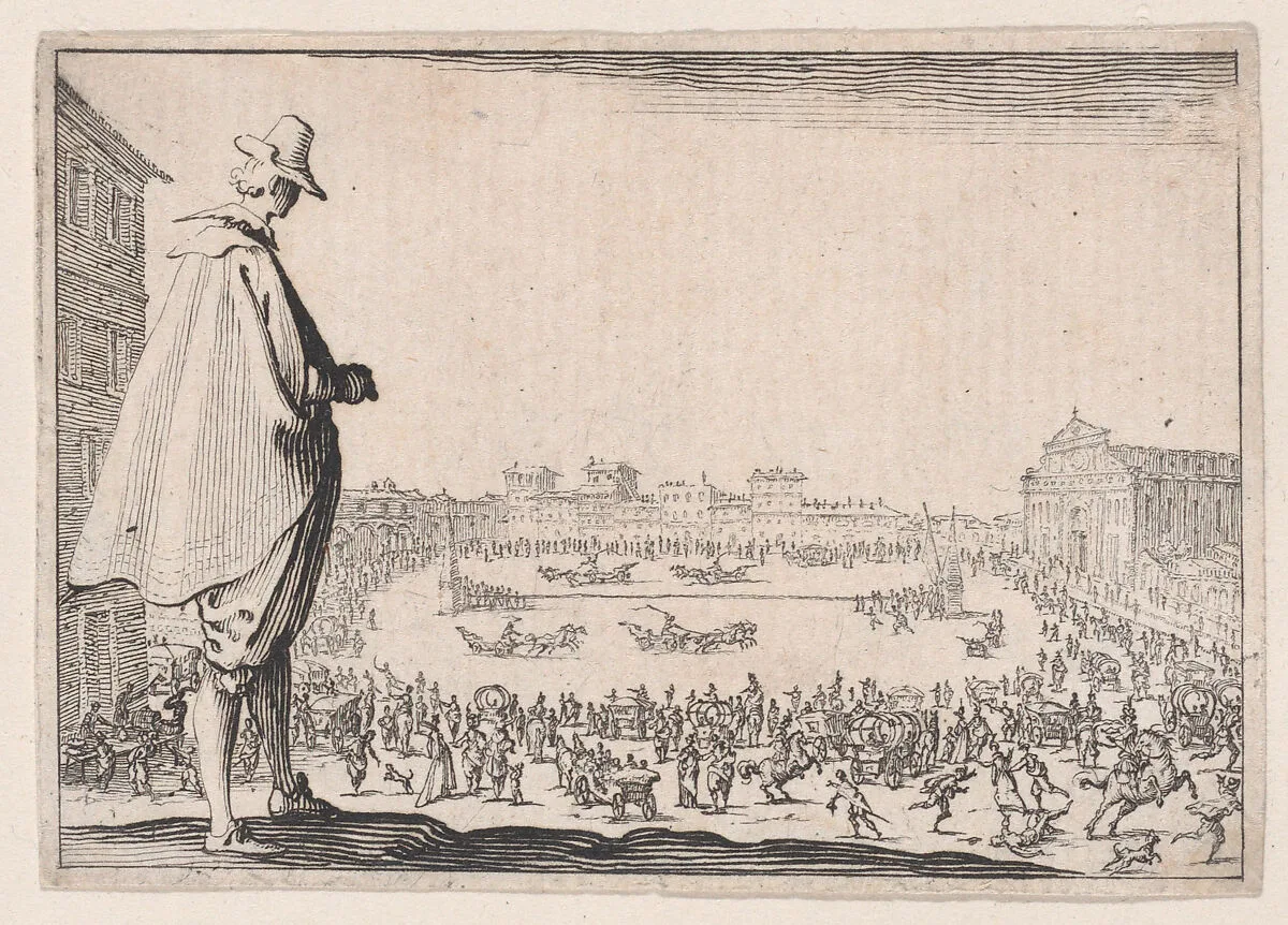 La Course de Chars sur la Place Santa Maria Novella a Florence (The Chariot Race in the Piazza Santa Maria Novella in Florence), from Les Caprices Series A, The Florence Set — Jacques Callot|Lorenzo de' Medici
