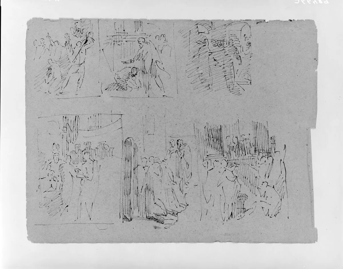 Six Figural Compositions, Some Possibly of Life of Christ (E.G.: Scourage at Pillar, Upper Left) (from Sketchbook) — Thomas Sully