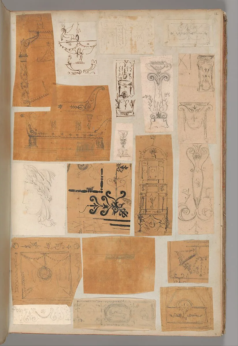 Page from a Scrapbook containing Drawings and Several Prints of Architecture, Interiors, Furniture and Other Objects — Pierre François Léonard Fontaine|Charles Percier
